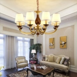 8-lichts retro rustieke luxe messing hanglamp kroonluchter met glazen kap