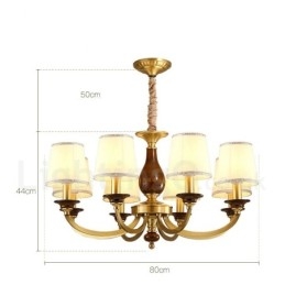8-lichts retro rustieke luxe messing hanglamp kroonluchter met glazen kap