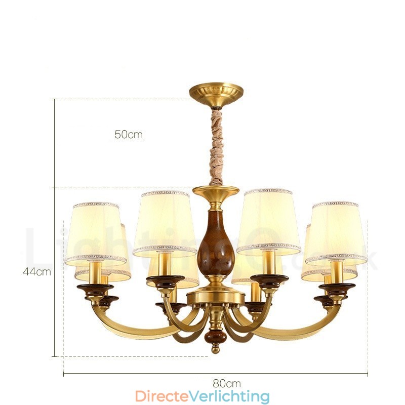 8-lichts retro rustieke luxe messing hanglamp kroonluchter met glazen kap