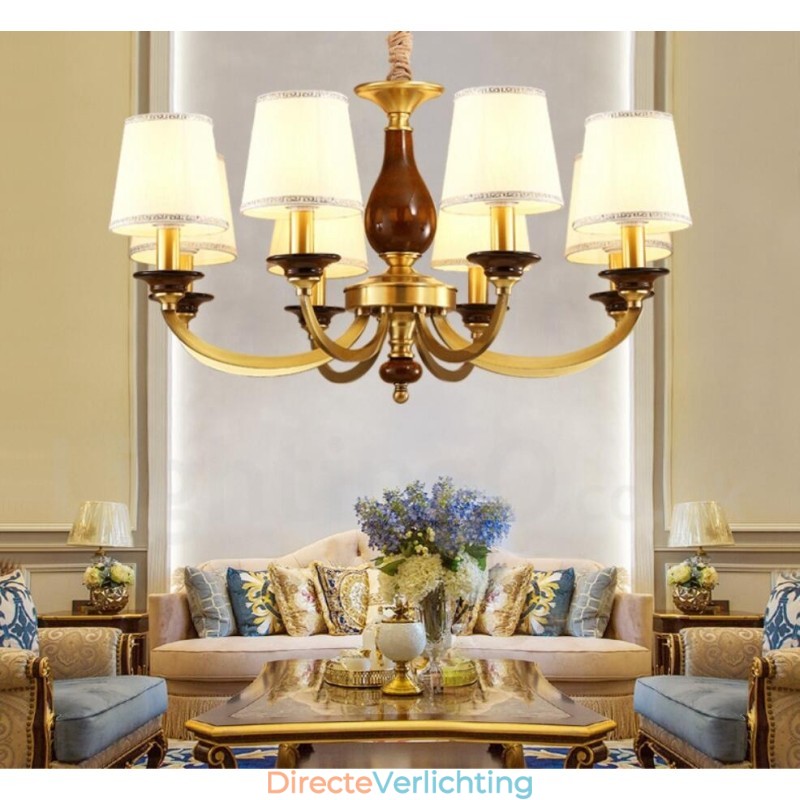 8-lichts retro rustieke luxe messing hanglamp kroonluchter met glazen kap