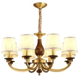 8-lichts retro rustieke luxe messing hanglamp kroonluchter met glazen kap