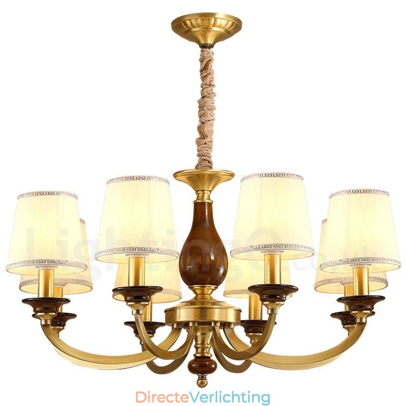 8-lichts retro rustieke luxe messing hanglamp kroonluchter met glazen kap