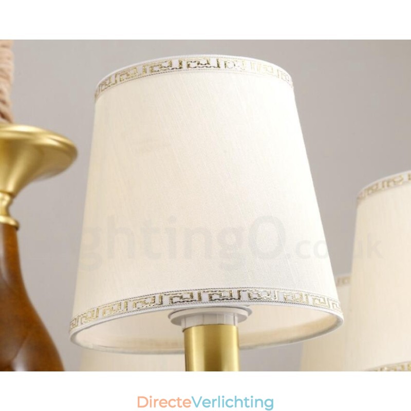 8-lichts retro rustieke luxe messing hanglamp kroonluchter met glazen kap