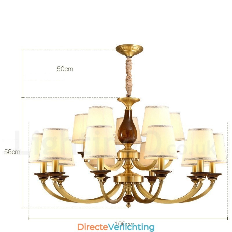15 Lichts Retro Rustieke Luxe Messing Hanglamp Kroonluchter met Glazen Kap