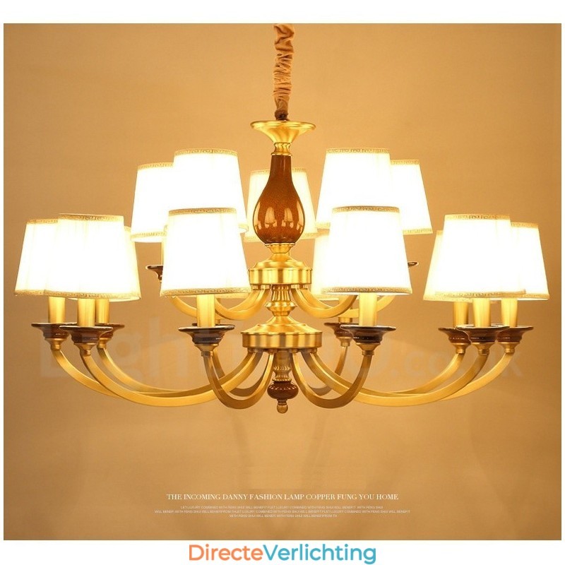 15 Lichts Retro Rustieke Luxe Messing Hanglamp Kroonluchter met Glazen Kap