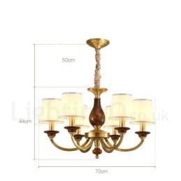 6-lichts retro rustieke luxe messing hanglamp kroonluchter met glazen kap