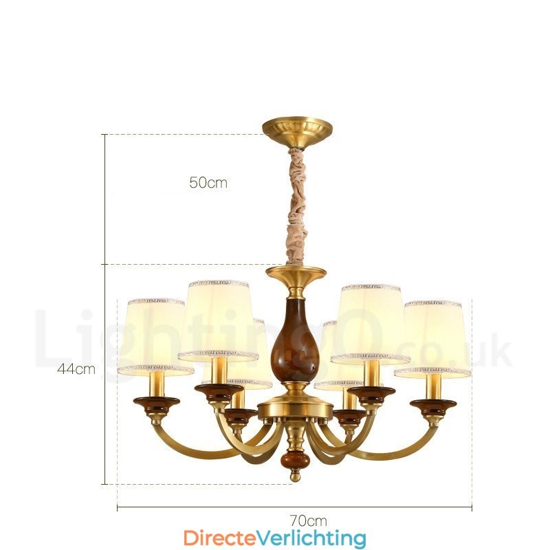 6-lichts retro rustieke luxe messing hanglamp kroonluchter met glazen kap