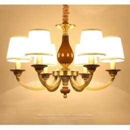 6-lichts retro rustieke luxe messing hanglamp kroonluchter met glazen kap