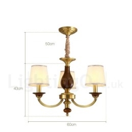 3-lichts retro rustieke luxe messing hanglamp kroonluchter met glazen kap