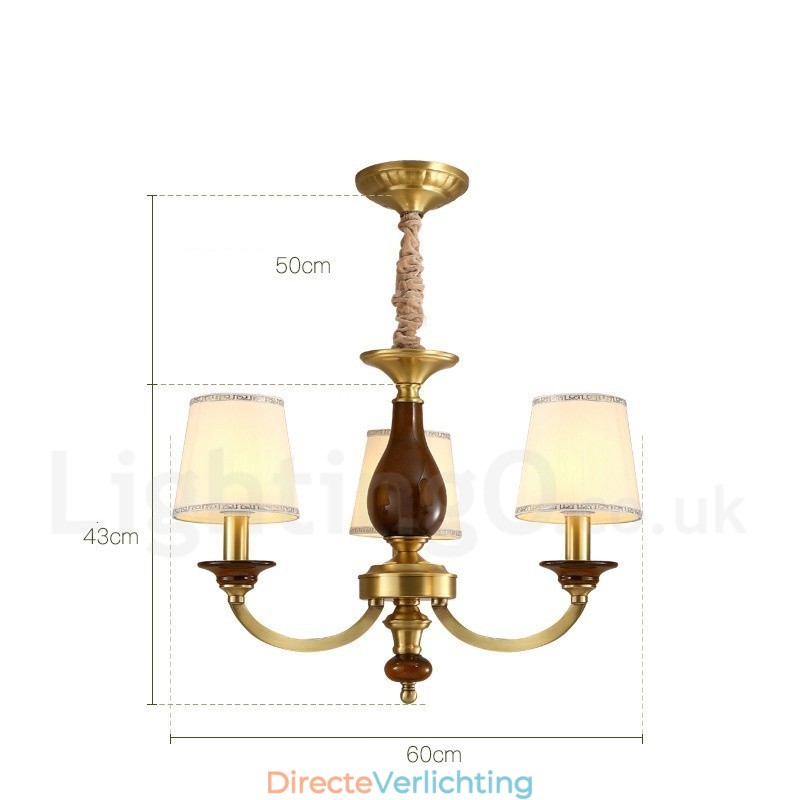 3-lichts retro rustieke luxe messing hanglamp kroonluchter met glazen kap