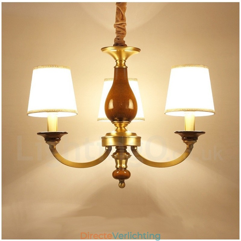 3-lichts retro rustieke luxe messing hanglamp kroonluchter met glazen kap