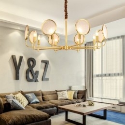 8-lichts retro rustieke luxe messing hanglamp kroonluchter met glazen kap