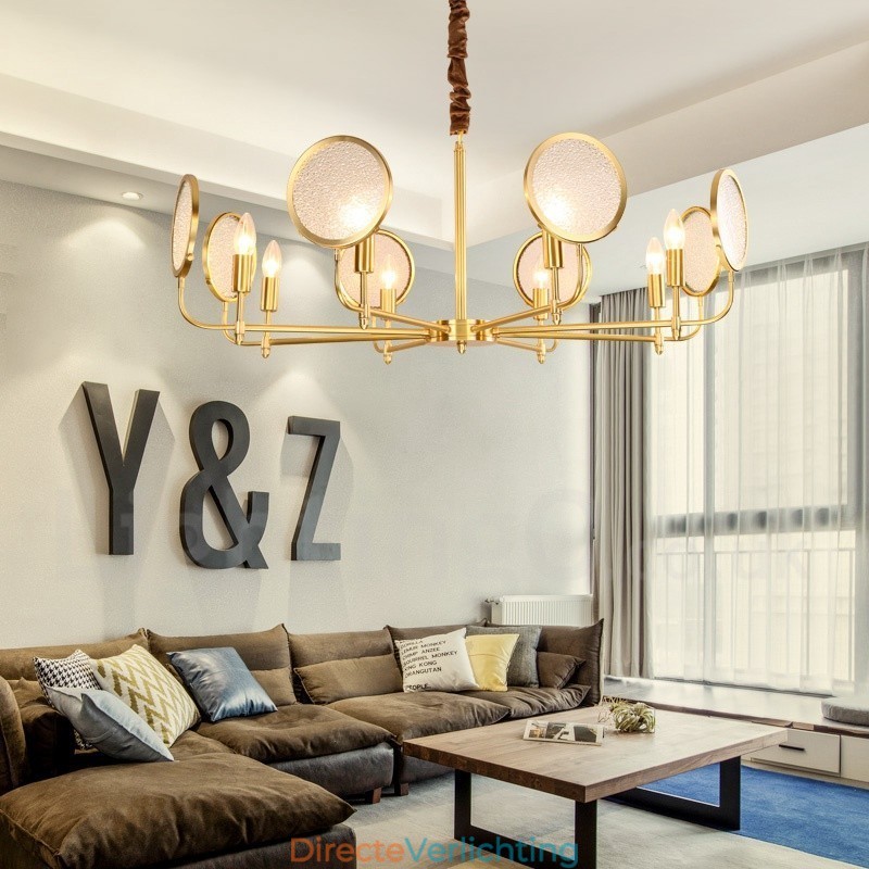 8-lichts retro rustieke luxe messing hanglamp kroonluchter met glazen kap