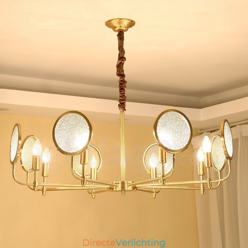 8-lichts retro rustieke luxe messing hanglamp kroonluchter met glazen kap