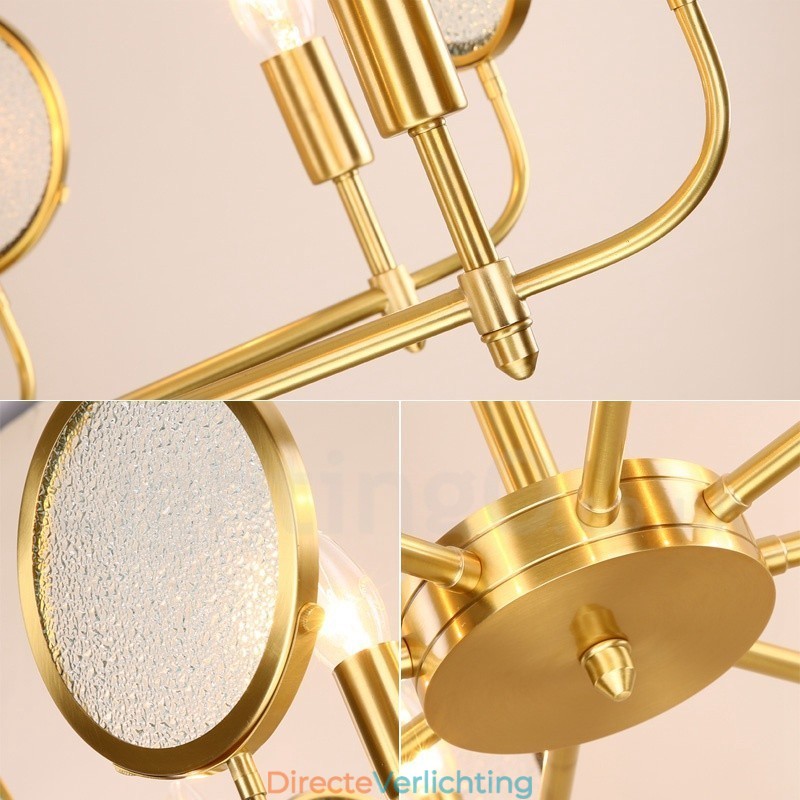 8-lichts retro rustieke luxe messing hanglamp kroonluchter met glazen kap