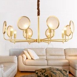 8-lichts retro rustieke luxe messing hanglamp kroonluchter met glazen kap