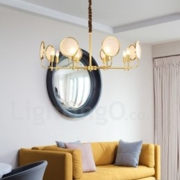8-lichts retro rustieke luxe messing hanglamp kroonluchter met glazen kap
