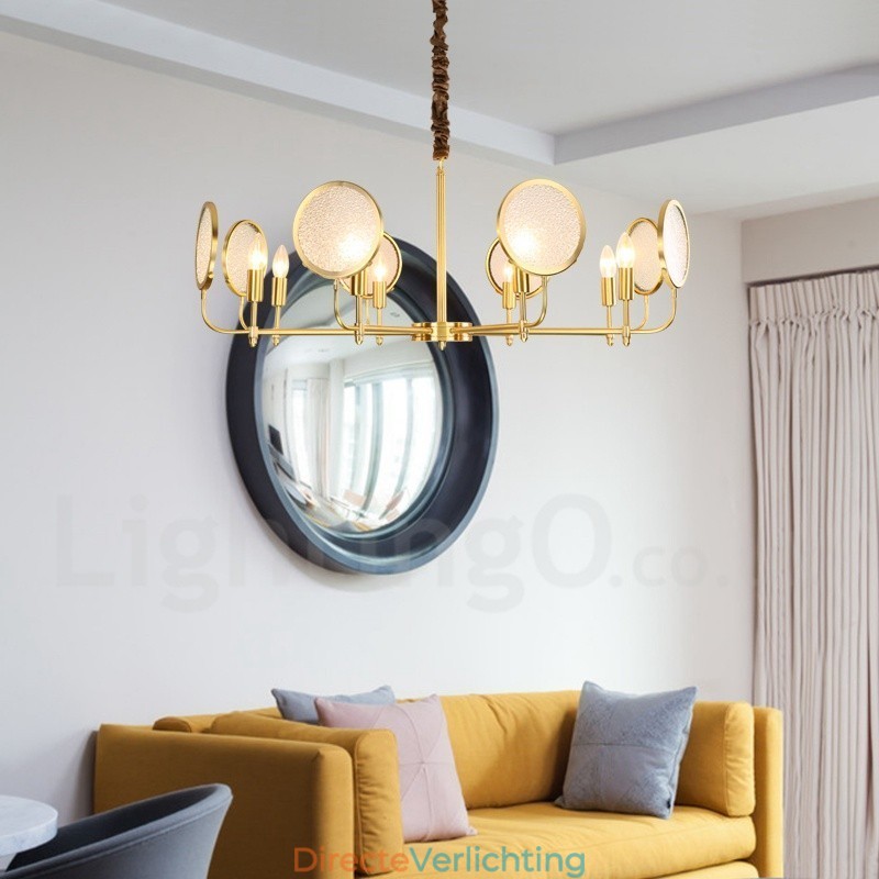 8-lichts retro rustieke luxe messing hanglamp kroonluchter met glazen kap