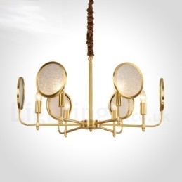 6-lichts retro rustieke luxe messing hanglamp kroonluchter met glazen kap