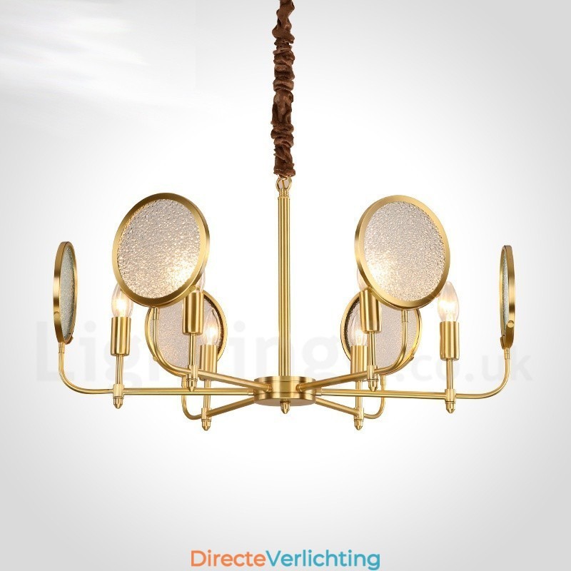 6-lichts retro rustieke luxe messing hanglamp kroonluchter met glazen kap