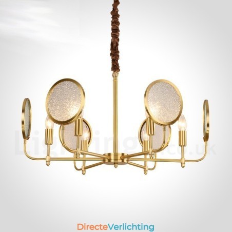 6-lichts retro rustieke luxe messing hanglamp kroonluchter met glazen kap 6-lichts retro rustieke luxe messing hanglamp kroonluchter met glazen kap