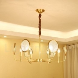 6-lichts retro rustieke luxe messing hanglamp kroonluchter met glazen kap