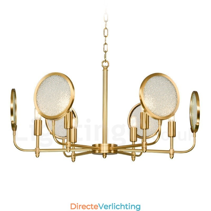 6-lichts retro rustieke luxe messing hanglamp kroonluchter met glazen kap