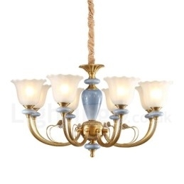 8-lichts retro rustieke luxe messing hanglamp kroonluchter met glazen kap