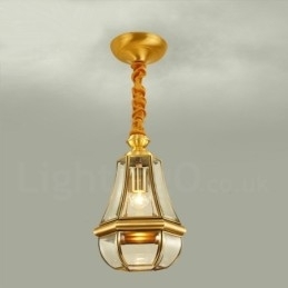 1 Licht Retro Rustieke Luxe Messing Hanglamp Kroonluchter met Glazen Kap