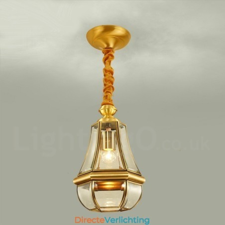 1 Licht Retro Rustieke Luxe Messing Hanglamp Kroonluchter met Glazen Kap