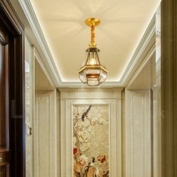 1 Licht Retro Rustieke Luxe Messing Hanglamp Kroonluchter met Glazen Kap