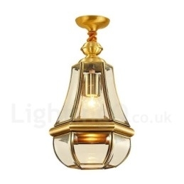 1 Licht Retro Rustieke Luxe Messing Hanglamp Kroonluchter met Glazen Kap