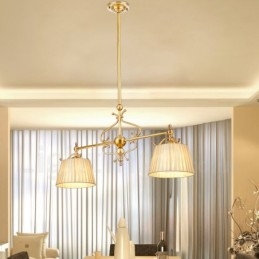 2-lichts retro rustieke luxe messing hanglamp kroonluchter met stoffen kap