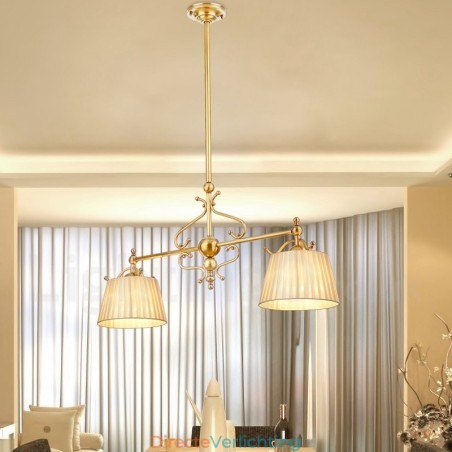 2-lichts retro rustieke luxe messing hanglamp kroonluchter met stoffen kap 2-lichts retro rustieke luxe messing hanglamp kroonluchter met stoffen kap