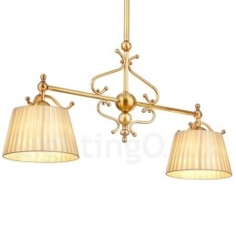 2-lichts retro rustieke luxe messing hanglamp kroonluchter met stoffen kap