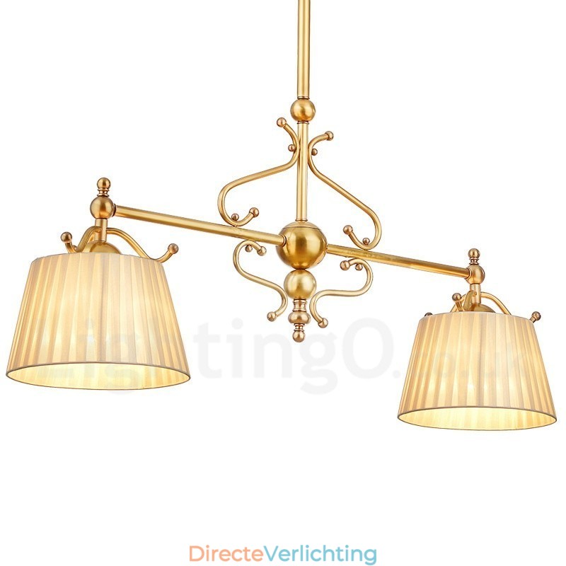 2-lichts retro rustieke luxe messing hanglamp kroonluchter met stoffen kap