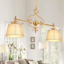 2-lichts retro rustieke luxe messing hanglamp kroonluchter met stoffen kap