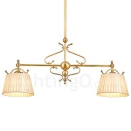 2-lichts retro rustieke luxe messing hanglamp kroonluchter met stoffen kap