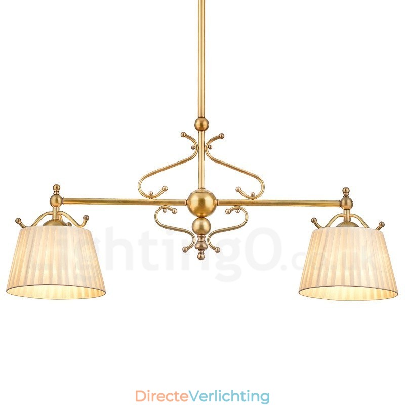2-lichts retro rustieke luxe messing hanglamp kroonluchter met stoffen kap