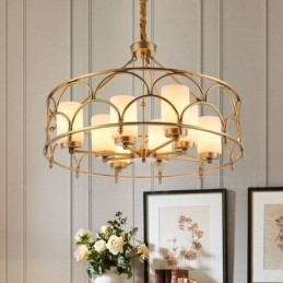 8-lichts retro rustieke luxe messing hanglamp kroonluchter met glazen kap
