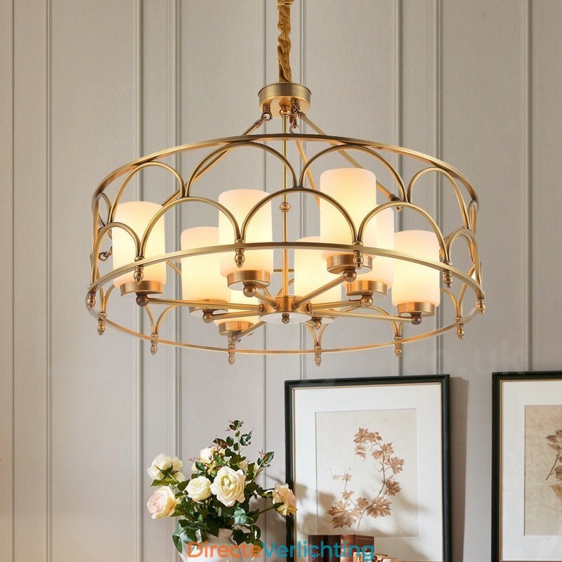 8-lichts retro rustieke luxe messing hanglamp kroonluchter met glazen kap