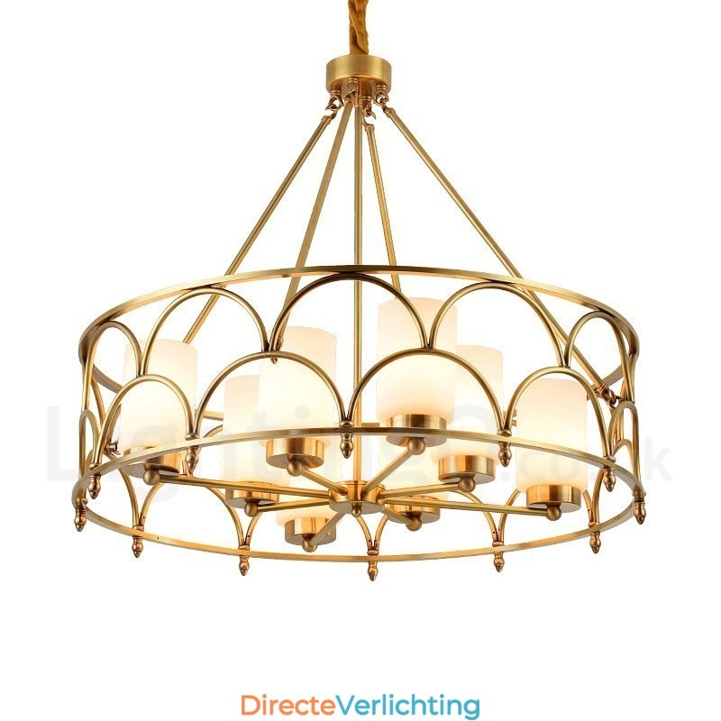 8-lichts retro rustieke luxe messing hanglamp kroonluchter met glazen kap