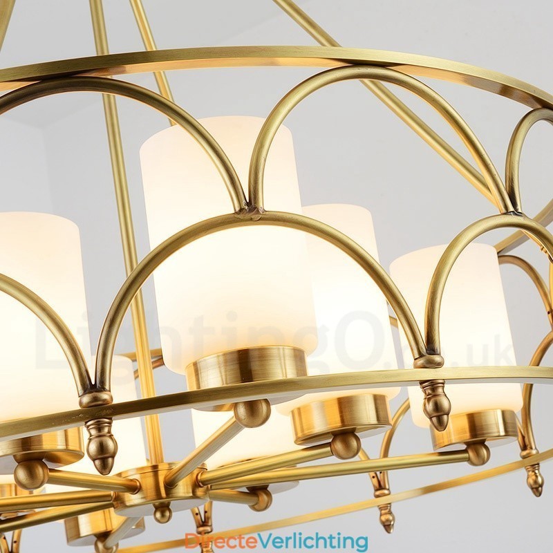 8-lichts retro rustieke luxe messing hanglamp kroonluchter met glazen kap