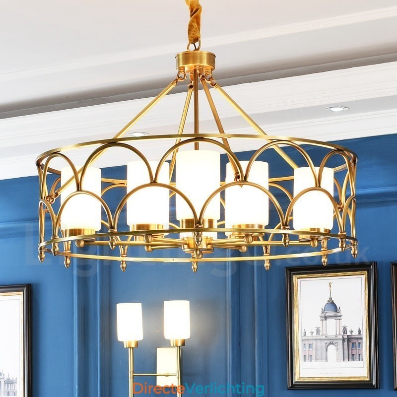 8-lichts retro rustieke luxe messing hanglamp kroonluchter met glazen kap
