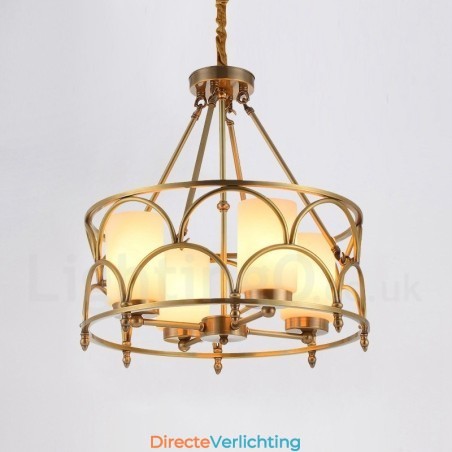 4-lichts retro rustieke luxe messing hanglamp kroonluchter met glazen kap