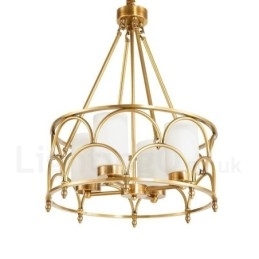 4-lichts retro rustieke luxe messing hanglamp kroonluchter met glazen kap