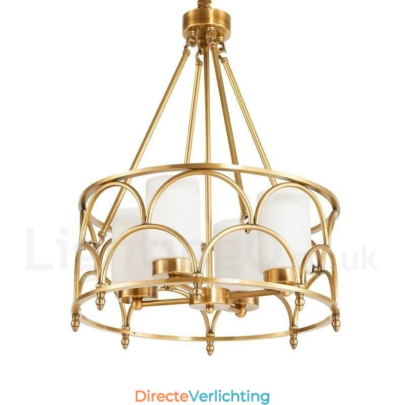 4-lichts retro rustieke luxe messing hanglamp kroonluchter met glazen kap