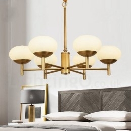 6-lichts retro rustieke luxe messing hanglamp kroonluchter met glazen kap