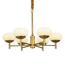 6-lichts retro rustieke luxe messing hanglamp kroonluchter met glazen kap