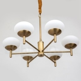 6-lichts retro rustieke luxe messing hanglamp kroonluchter met glazen kap